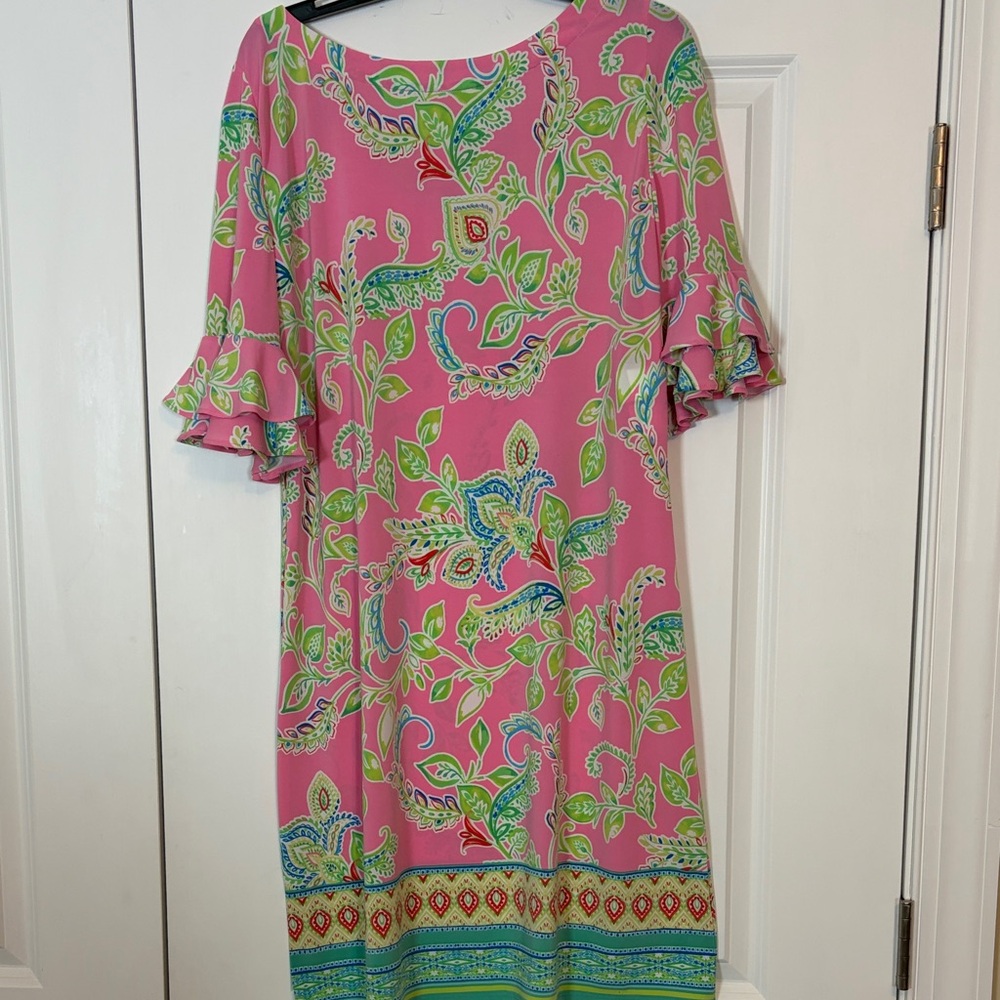 NWT Floral Sheath Dress w/Ruffle sleeves Lg - Picture 6 of 6